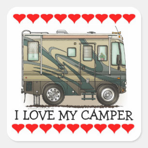 Cute Happy Camper Big RV Coach Motorhome Vierkante Sticker
