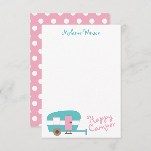 Cute Happy Camper Personalized Note Cards Bedankkaart (Voorkant / Achterkant)