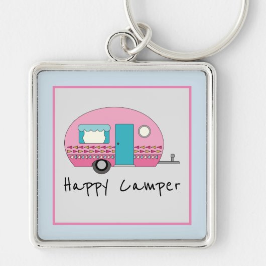 Cute Happy Camper Pink RV Sleutelhanger (Voorkant)