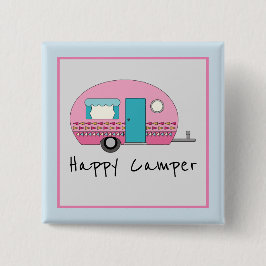 Cute Happy Camper Pink RV Vierkante Button 5,1 Cm