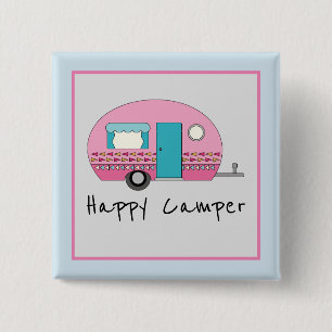 Cute Happy Camper Pink RV Vierkante Button 5,1 Cm