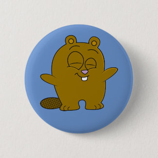 Cute, happy cartoon beaver button
