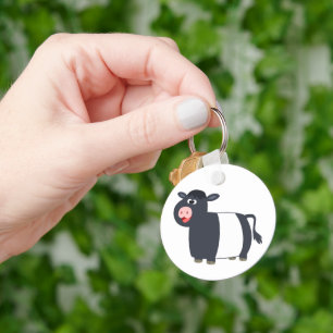 Cute Happy Cartoon Belted Galloway Koe Sleutelhang Sleutelhanger