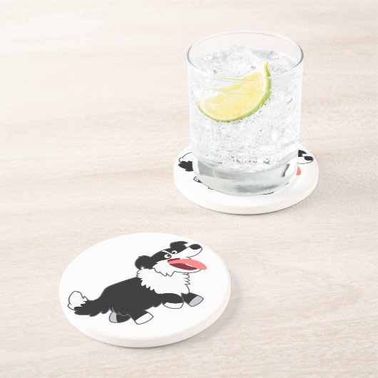 Cute Happy Cartoon Border Collie Onderzetter (Zijkant)