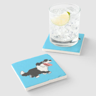 Cute Happy Cartoon Border Collie Stone Onderzetter
