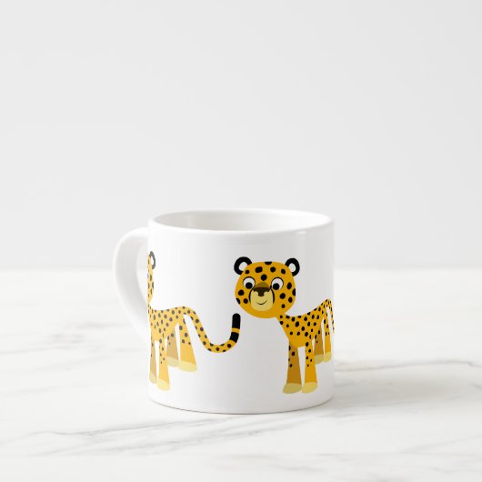 Cute Happy Cartoon Cheetah Espresso Mok (Voorkant links)