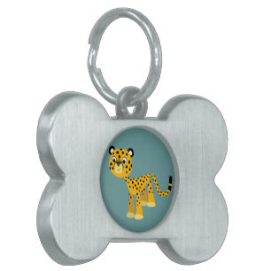 Cute Happy Cartoon Cheetah Pet Tag Huisdieren Naamplaatje