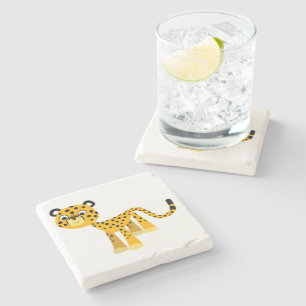 Cute Happy Cartoon Cheetah Stone Onderzetter