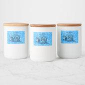 Cute Happy Cartoon Slak Blue Pattered Shell Aqua Voedselcontainer Etiket (Flessen)