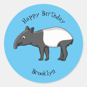 Cute happy cartoon tapir illustratie ronde sticker