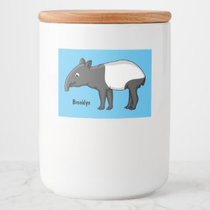 Cute happy cartoon tapir illustratie voedselcontainer etiket
