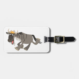 Cute Happy Cartoon Wildebeest Bagagelabel