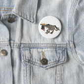 Cute Happy Cartoon Wildebeest Button Badge (In situ)