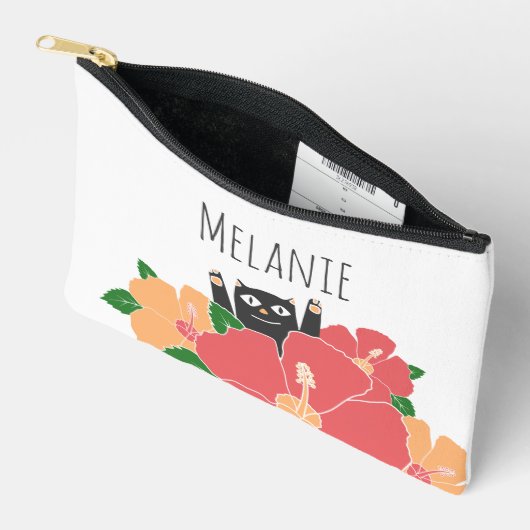 Cute Happy Cat Spring Flowers gepersonaliseerd Etui (Open)