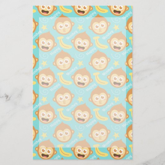 Cute, Happy, Cheeky Monkey Pattern met Bananas Briefpapier (Voorkant)