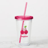 Cute Happy Cherries Monogram Acryl Drinkbeker (Achterkant)