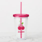 Cute Happy Cherries Monogram Acryl Drinkbeker (Voorkant)