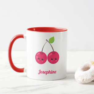 Cute Happy Cherries Monogram Mok