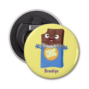 Cute happy chocola snoep bar cartoon button flesopener