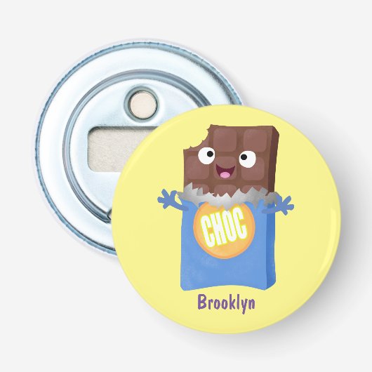 Cute happy chocola snoep bar cartoon button flesopener (Voorkant)
