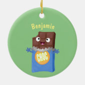 Cute happy chocola snoep bar cartoon keramisch ornament (Achterkant)