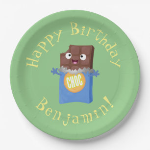 Cute happy chocola snoep bar cartoon papieren bordje