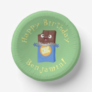 Cute happy chocola snoep bar cartoon papieren kommen