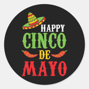 Cute Happy Cinco de Mayo Sombrero Peppers 5 mei Ronde Sticker