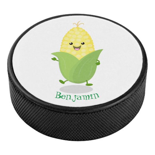 Cute happy corn cartoon illustratie hockey puck (3/4)