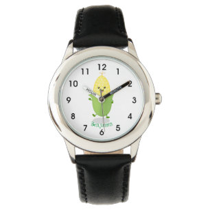 Cute happy corn cartoon illustratie horloge