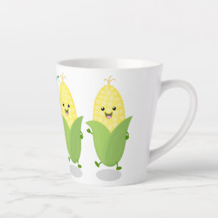 Cute happy corn cartoon illustratie latte mok