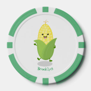 Cute happy corn cartoon illustratie poker chips