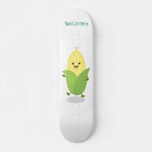 Cute happy corn cartoon illustratie skateboard