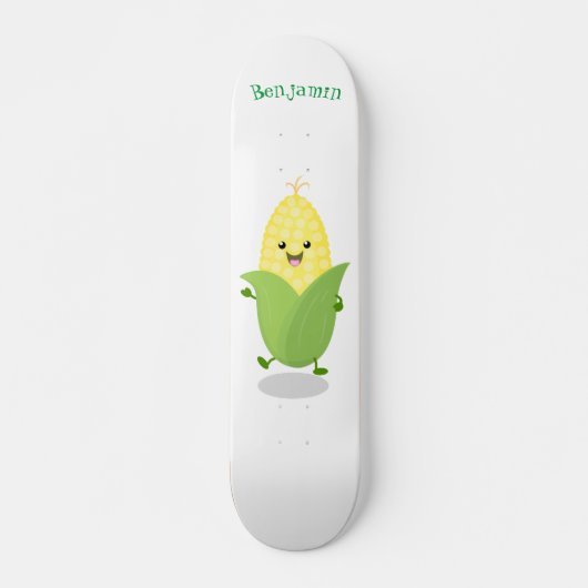 Cute happy corn cartoon illustratie skateboard (Voorkant)