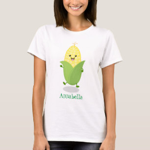 Cute happy corn cartoon illustratie t-shirt