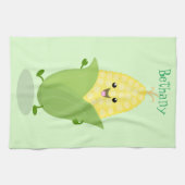 Cute happy corn cartoon illustratie theedoek (Horizontaal)