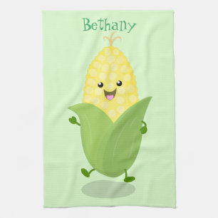 Cute happy corn cartoon illustratie theedoek