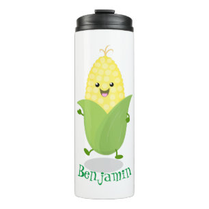 Cute happy corn cartoon illustratie thermosbeker