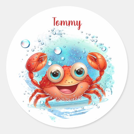 Cute Happy Crab, aangepaste naam stickers (Voorkant)