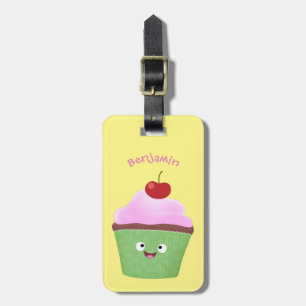 Cute happy cupcake cartoon-illustratie bagagelabel