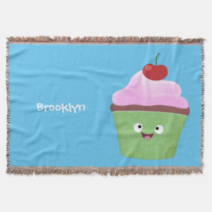 Cute happy cupcake cartoon-illustratie deken