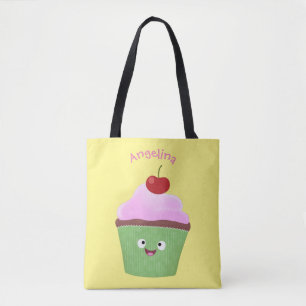 Cute happy cupcake cartoon-illustratie draagtas
