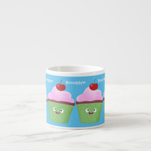 Cute happy cupcake cartoon-illustratie espresso kop