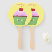 Cute happy cupcake cartoon-illustratie handwaaier (Voorkant en achterkant)