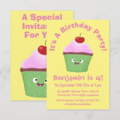 Cute happy cupcake cartoon-illustratie kaart (Voorkant / Achterkant)