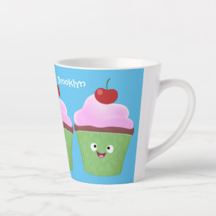 Cute happy cupcake cartoon-illustratie latte mok