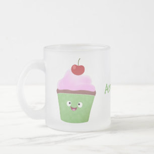 Cute happy cupcake cartoon-illustratie matglas koffiemok