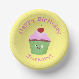 Cute happy cupcake cartoon-illustratie papieren kommen