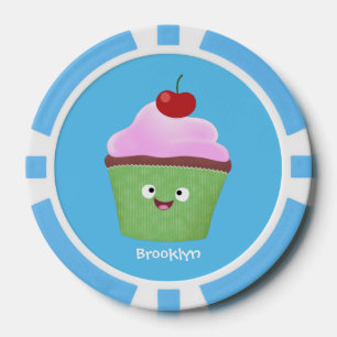 Cute happy cupcake cartoon-illustratie poker chips