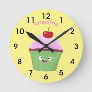 Cute happy cupcake cartoon-illustratie ronde klok
